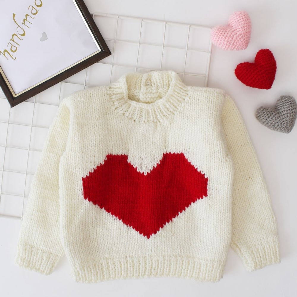 White Colored With Red Heart Shaped Emboidery Sweater set